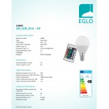 EGLO 10682 | E14 4W -> 28W Eglo malá guľa P45 LED svetelný zdroj RGB-WW 300lm 3000K regulovateľná intenzita svetla, meniace farbu diaľkový ovládač CRI>80