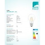 EGLO 11491 | E27 4W -> 31W Eglo normálne A60 LED svetelný zdroj filament 350lm 2700K 360° CRI>80