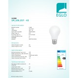 EGLO 11595 | E27 5W -> 40W Eglo normálne A60 LED svetelný zdroj filament, milky 470lm 2700K 360° CRI>80