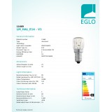 EGLO 11669 | E14 15W Eglo hriadeľ T22 žiarovka rúra - max 300 °C 85lm 2200K CRI>100