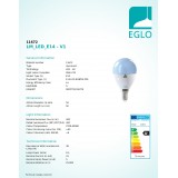 EGLO 11672 | E14 5W -> 38W Eglo malá guľa P50 LED svetelný zdroj múdre osvetlenie 400lm 2700 <-> 6500K regulovateľná intenzita svetla, nastaviteľná farebná teplota, meniace farbu, na diaľkové ovládanie CRI>80