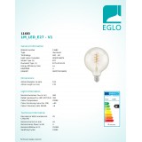 EGLO 11683 | E27 4W -> 25W Eglo veľká guľa G125 LED svetelný zdroj filament, Spiral 260lm 2200K 360° CRI>80