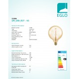 EGLO 11694 | E27 4W -> 30W Eglo veľká guľa G125 LED svetelný zdroj filament, golden age 320lm 1700K regulovateľná intenzita svetla 360° CRI>80