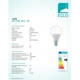 EGLO 11804 | E14 5W -> 35W Eglo malá guľa P45 LED svetelný zdroj Access 400lm 2700 <-> 6500K regulovateľná intenzita svetla, nastaviteľná farebná teplota, časový spínač, nočné svetlo CRI>80