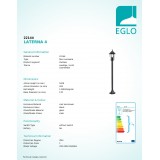 EGLO 22144 | Laterna8 Eglo stojaté svietidlo 100cm 1x E27 IP44 čierna, priesvitná