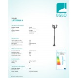 EGLO 22145 | Laterna8 Eglo stojaté svietidlo 192cm 3x E27 IP44 čierna, priesvitná