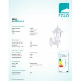 EGLO 22463 | Laterna8 Eglo rameno stenové svietidlo 1x E27 IP44 biela, priesvitná