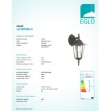 EGLO 22467 | Laterna8 Eglo rameno stenové svietidlo 1x E27 IP44 čierna, priesvitná