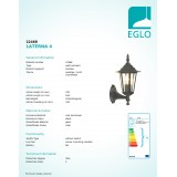 EGLO 22468 | Laterna8 Eglo rameno stenové svietidlo 1x E27 IP44 čierna, priesvitná