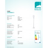 EGLO 22995 | Laterna8 Eglo stojaté svietidlo 103cm 1x E27 IP44 biela, priesvitná
