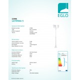 EGLO 22996 | Laterna8 Eglo stojaté svietidlo 192cm 3x E27 IP44 biela, priesvitná