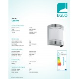 EGLO 30191 | Cerno Eglo stenové svietidlo 1x E27 IP44 zušľachtená oceľ, nehrdzavejúca oceľ, saténový