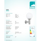 EGLO 30205 | Nisia Eglo rameno stenové svietidlo 1x E27 IP44 zušľachtená oceľ, nehrdzavejúca oceľ, biela