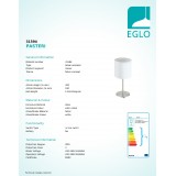 EGLO 31594 | Eglo-Pasteri-W Eglo stolové svietidlo 40cm prepínač na vedení 1x E27 matný biely, matný nikel