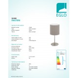 EGLO 31595 | Eglo-Pasteri-T Eglo stolové svietidlo 40cm prepínač na vedení 1x E27 matný tmavošedý, biela, matný nikel