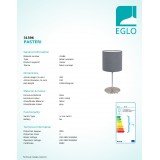 EGLO 31596 | Eglo-Pasteri-G Eglo stolové svietidlo 40cm prepínač na vedení 1x E27 matná šedá, biela, matný nikel