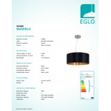 EGLO 31605 | Eglo-Maserlo-BG Eglo visiace svietidlo kruhový 3x E27 lesklá čierna, zlatý, nikel
