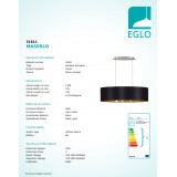 EGLO 31611 | Eglo-Maserlo-BG Eglo visiace svietidlo oválny 2x E27 lesklá čierna, zlatý, nikel