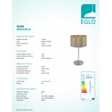 EGLO 31629 | Eglo-Maserlo-TG Eglo stolové svietidlo 42cm prepínač na vedení 1x E27 lesklý tmavošedý, zlatý, matný nikel