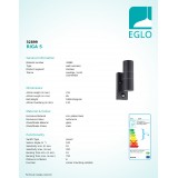 EGLO 32899 | Riga-5 Eglo rameno stenové svietidlo hriadeľ pohybový senzor 2x GU10 480lm 3000K IP44 antracit, priesvitná