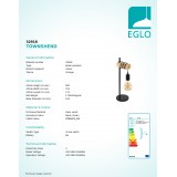 EGLO 32918 | Townshend Eglo stolové svietidlo 50cm prepínač na vedení 1x E27 čierna, hnedá