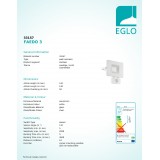 EGLO 33157 | Faedo Eglo svetlomet svietidlo - Samsung Chip pohybový senzor, svetelný senzor - súmrakový spínač otočné prvky 1x LED 1800lm 4000K IP44 biela, priesvitná