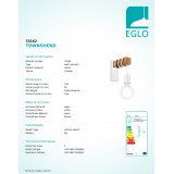 EGLO 33162 | Townshend Eglo rameno stenové svietidlo 1x E27 biela, hnedá