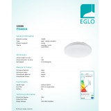EGLO 33599 | Frania Eglo stenové, stropné svietidlo kruhový 1x LED 2000lm 4000K IP44 biela