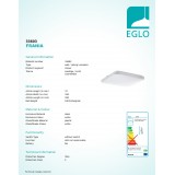 EGLO 33603 | Frania Eglo stenové, stropné svietidlo štvorec 1x LED 1600lm 4000K IP44 biela