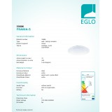 EGLO 33606 | Frania-S Eglo stenové, stropné svietidlo kruhový 1x LED 3900lm 4000K biela, kryštálový efekt