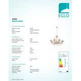 EGLO 39093 | Basilano Eglo luster svietidlo 8x E14 chróm, koňaková