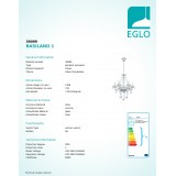 EGLO 39099 | Basilano Eglo luster svietidlo 6x E14 chróm, priesvitná, krištáľ