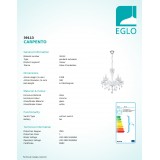 EGLO 39113 | Carpento Eglo luster svietidlo 5x E14 chróm, biela, krištáľ