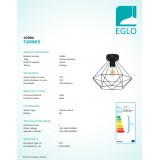 EGLO 43004 | Tarbes Eglo stropné svietidlo 1x E27 čierna