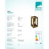 EGLO 43016 | Takhira Eglo stolové svietidlo 34cm prepínač na vedení 1x E27 čierna, hnedá, drevo