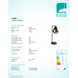EGLO 43058 | Carlton-1 Eglo stolové svietidlo 50,5cm prepínač na vedení 1x E27 čierna, mosadz