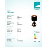 EGLO 43077 | Carlton-1 Eglo stolové svietidlo 51cm prepínač na vedení 1x E27 čierna, mosadz