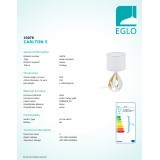 EGLO 43078 | Carlton-1 Eglo stolové svietidlo 51cm prepínač na vedení 1x E27 biela, zlatý
