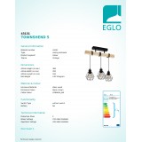 EGLO 43131 | Townshend-5 Eglo stropné svietidlo 3x E27 čierna, natur, hnedá