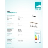 EGLO 43133 | Townshend-5 Eglo visiace svietidlo 6x E27 čierna, natur, hnedá