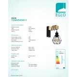 EGLO 43135 | Townshend-5 Eglo rameno stenové svietidlo 1x E27 čierna, natur, hnedá