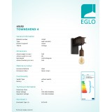 EGLO 43152 | Townshend-4 Eglo rameno stenové svietidlo 1x E27 antické hnedé, čierna
