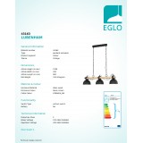 EGLO 43163 | Lubenham Eglo visiace svietidlo 3x E27 čierna, natur, hnedá