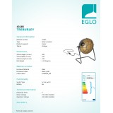 EGLO 43185 | Treburley Eglo stolové svietidlo 32cm prepínač na vedení 1x E27 čierna, zlatý