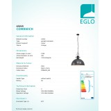 EGLO 43215 | Combwich Eglo visiace svietidlo 1x E27 čierna, krémové