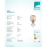 EGLO 43218 | Bordesley Eglo stolové svietidlo 40cm prepínač na vedení 1x E27 čierna, drevo, natur