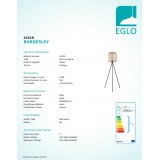 EGLO 43219 | Bordesley Eglo stojaté svietidlo 139cm nožný vypínač 1x E27 čierna, drevo, natur