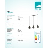 EGLO 43224 | Chiavica Eglo visiace svietidlo 3x E27 čierna nikel