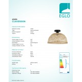 EGLO 43251 | Claverdon Eglo stropné svietidlo 1x E27 čierna, drevo, natur