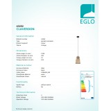 EGLO 43252 | Claverdon Eglo visiace svietidlo 1x E27 čierna, drevo, natur